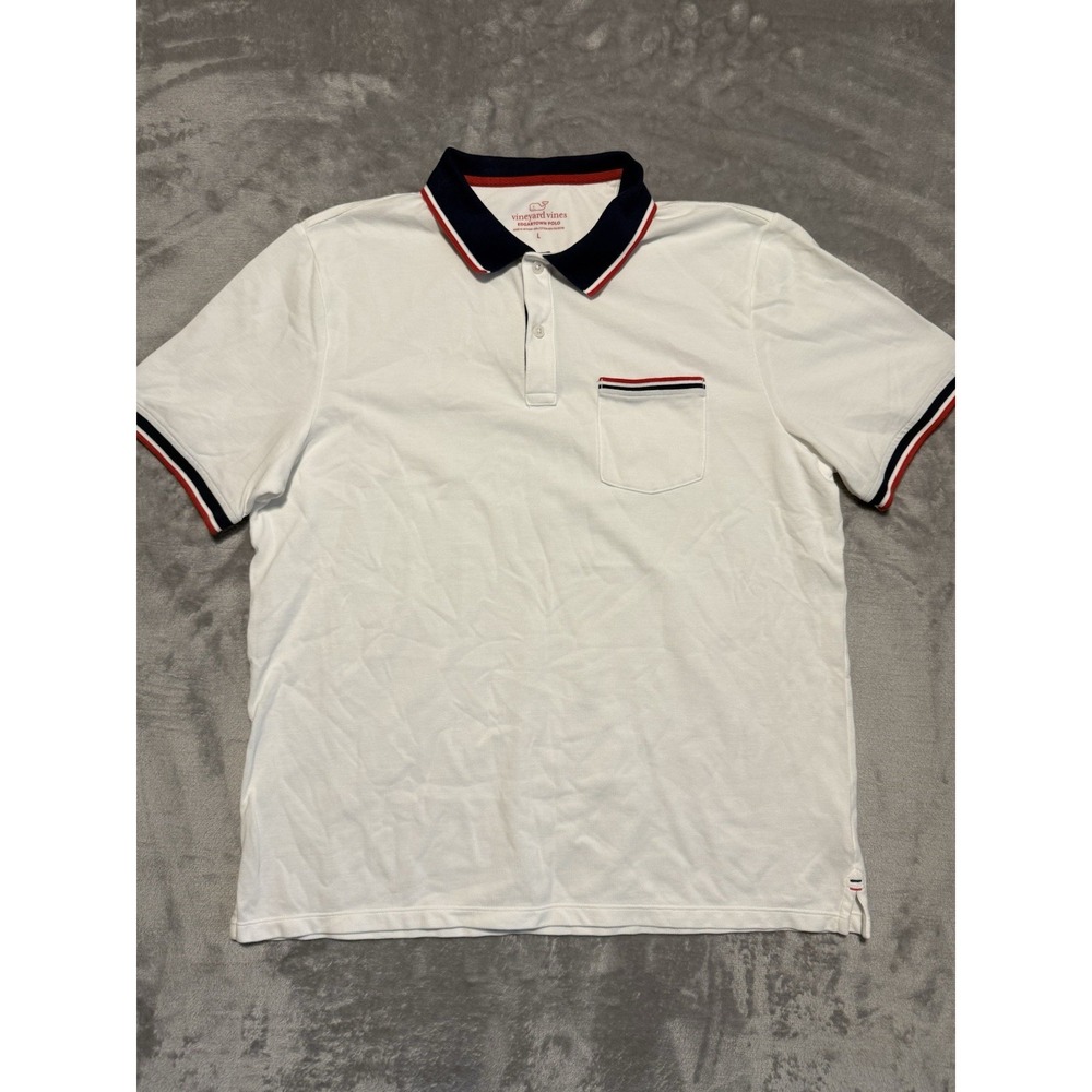 Vineyard Vines Americana Pique Polo Shirt White Edgartown Mens Size Large